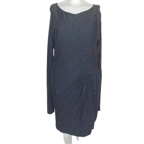 REBECCA TAYLOR Dress, L, Slub Jersey, Gathered, Long sleeve, Charcoal Gray - Picture 10 of 13